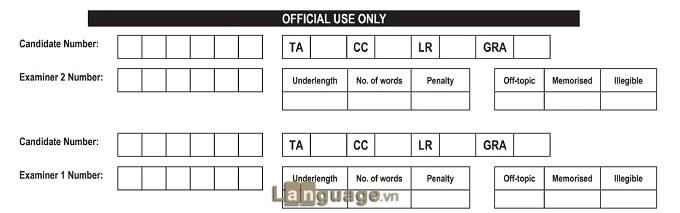 Phần dành cho giám khảo trong IELTS Answer Sheet Writing