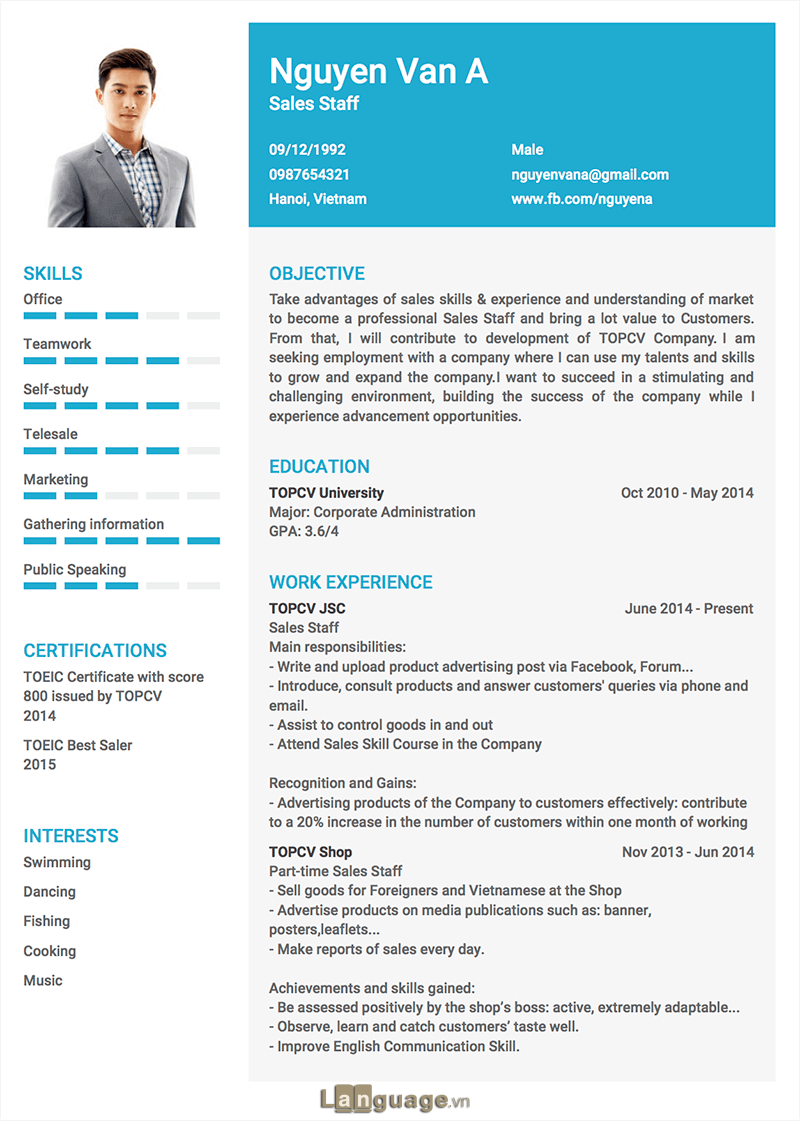 Mẫu CV tiếng Anh Mẫu CV tiếng Anh